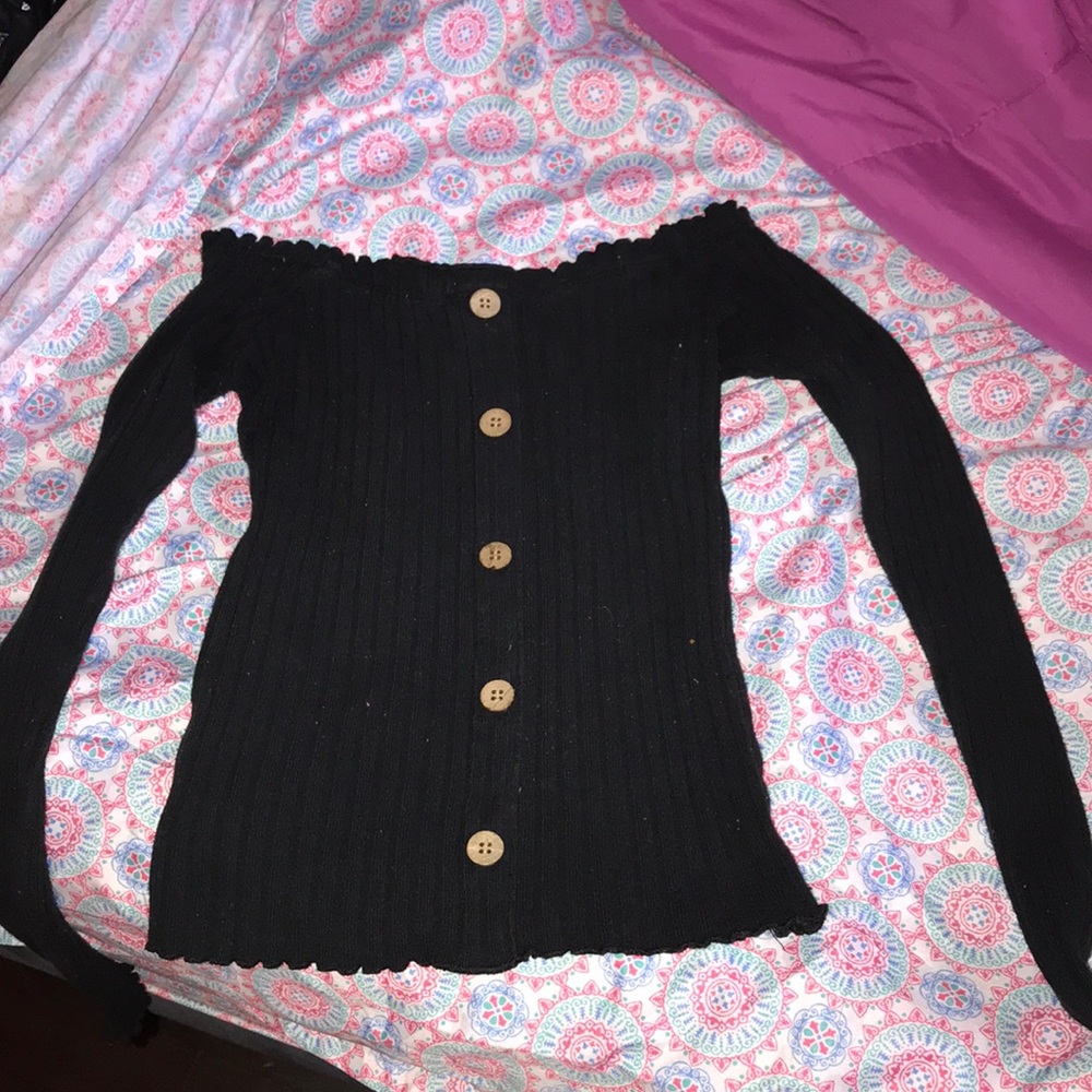 Black long sleeve ribbed shirt with matching skirt